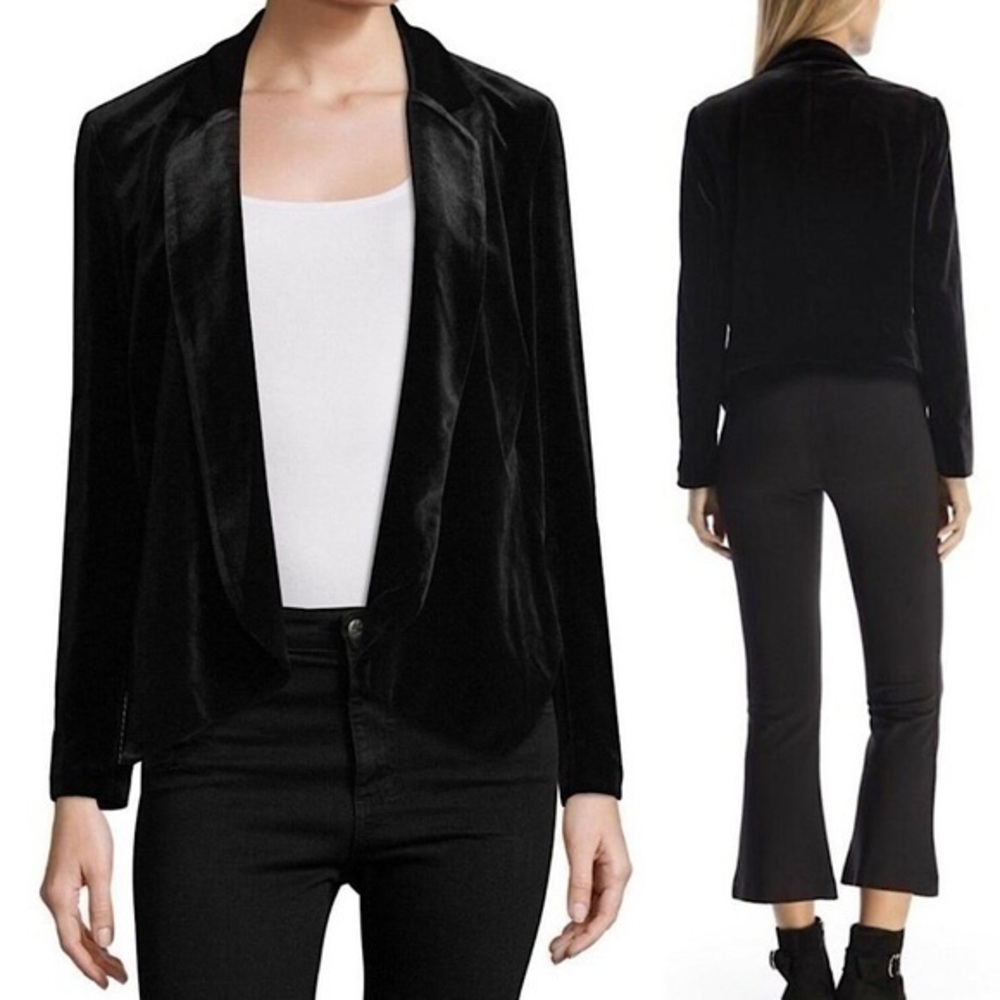 Walter Baker Seth Black Velvet High-Low Open Front Blazer